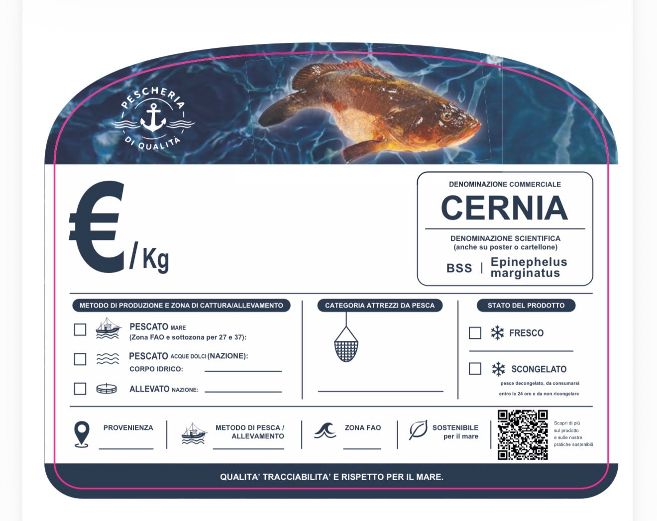 Cartellino cernia con qr code