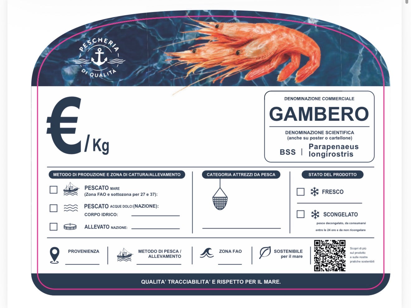Cartellino gambero con qr code