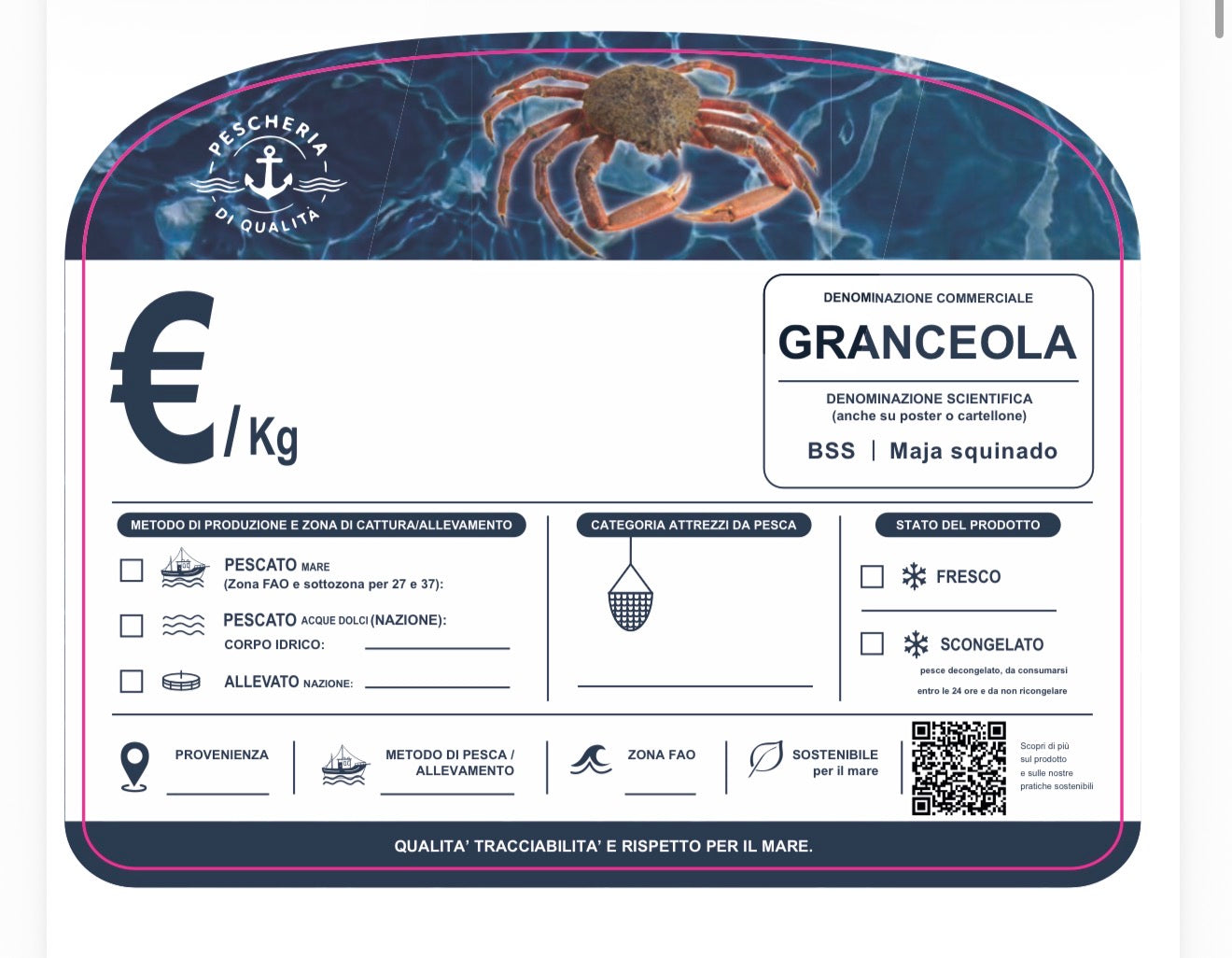 Cartellino granceola con qr code