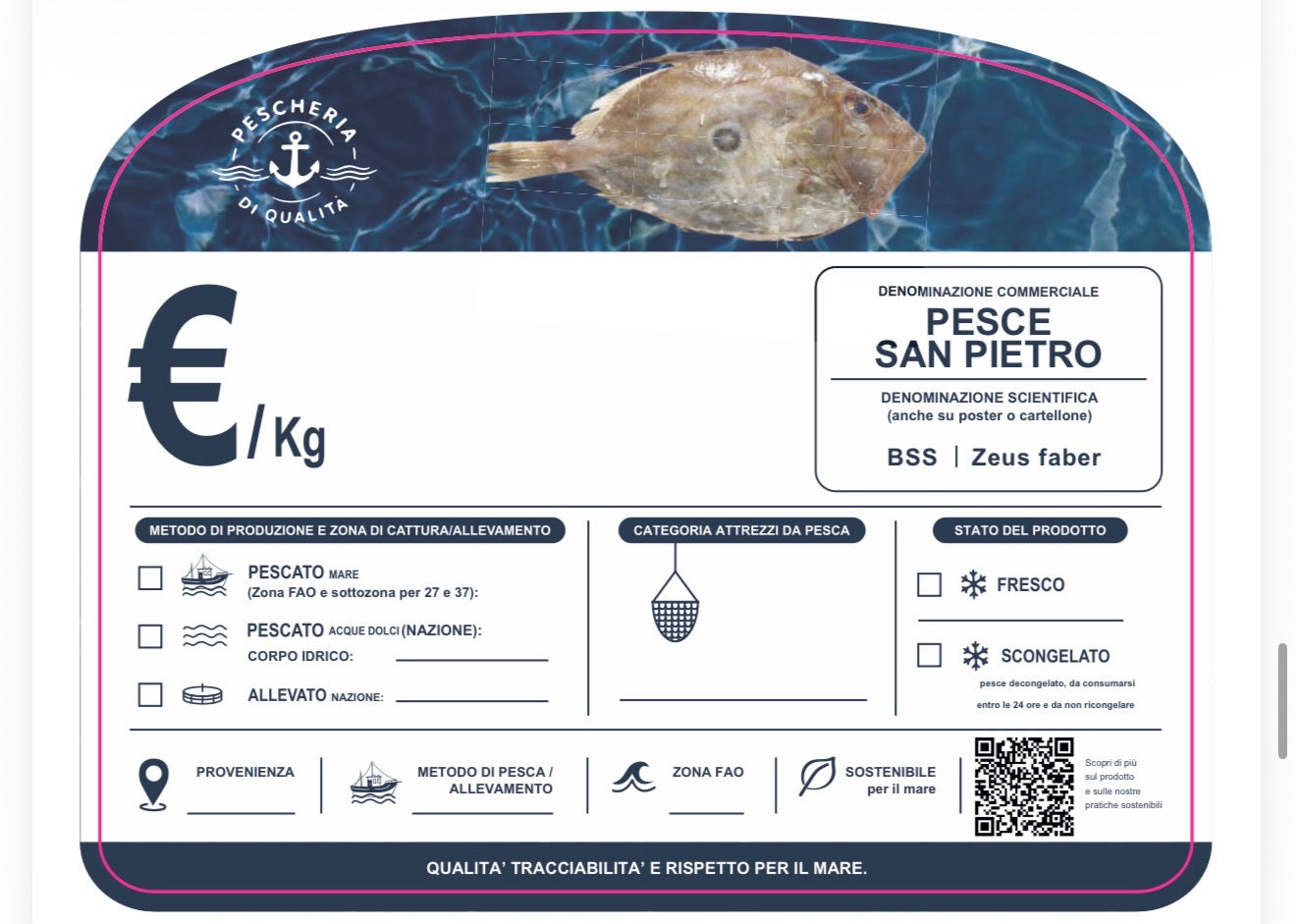 Cartellino pesce San Pietro con qr code