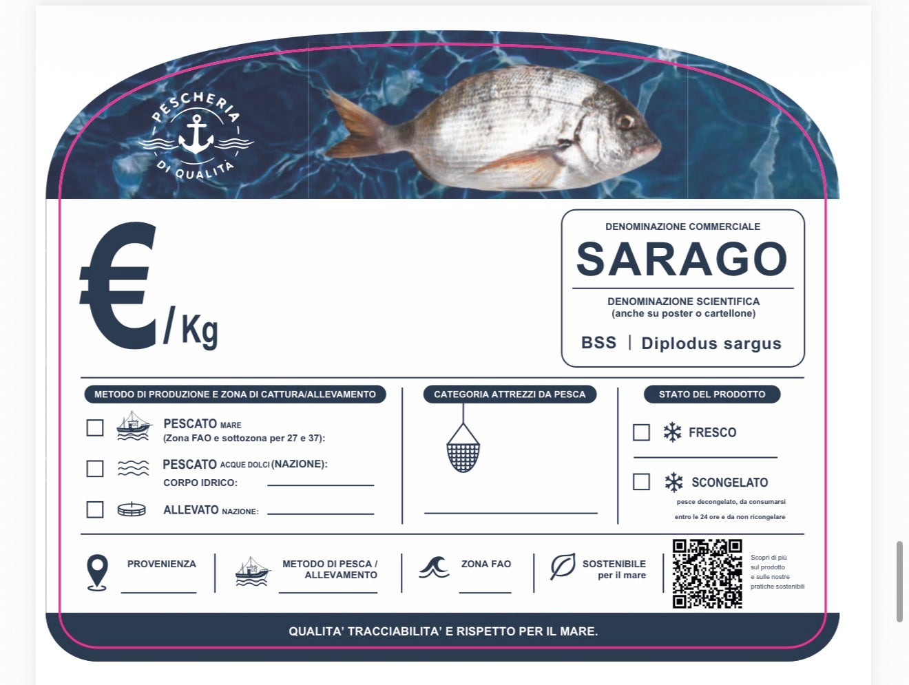 Cartellino sarago con qr code