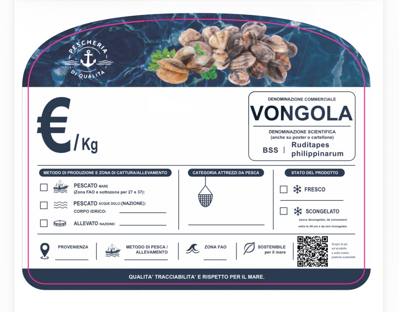 Cartellino vongola con qr code