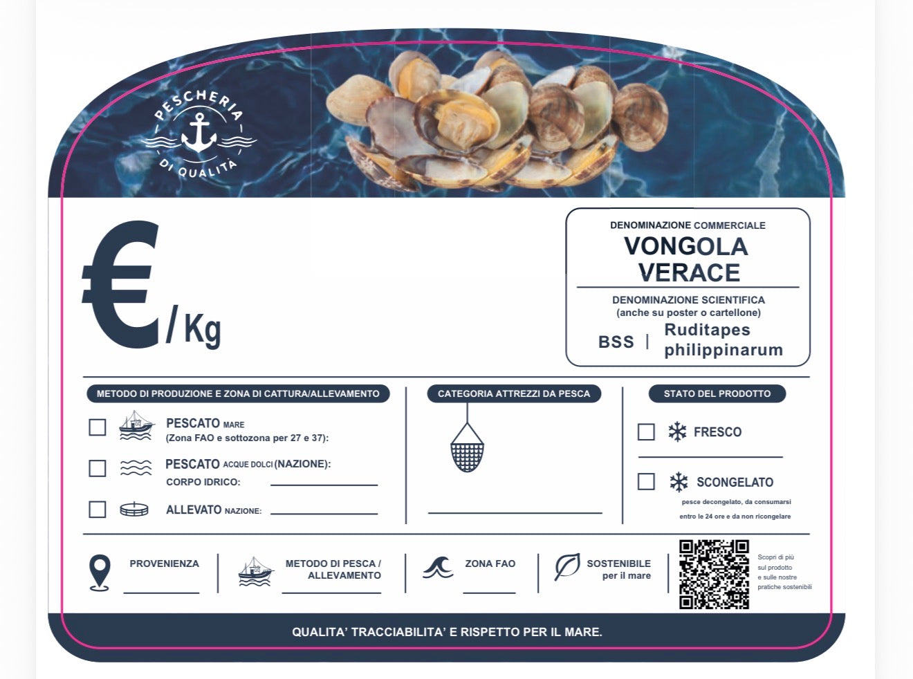 Cartellino vongola verace con qr code