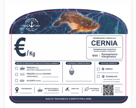 Cartellino cernia con qr code