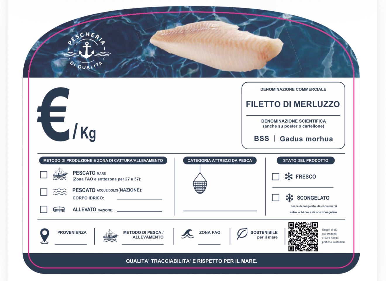 Cartellino filetto di merluzzo con qr code