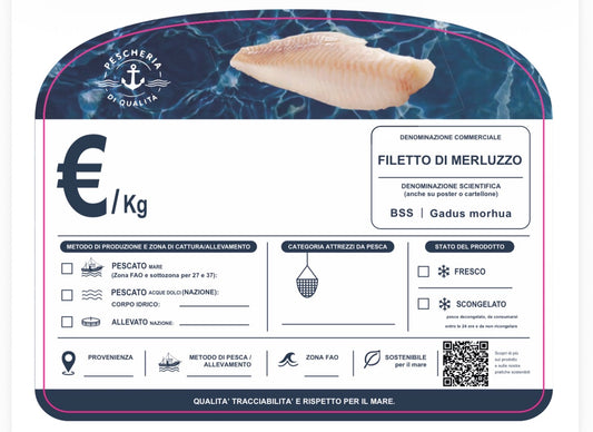 Cartellino filetto di merluzzo con qr code
