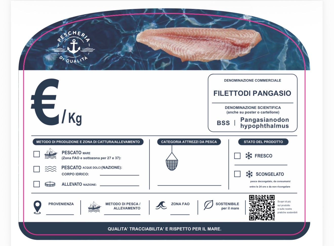 Cartellino filetto pangasio con qr code