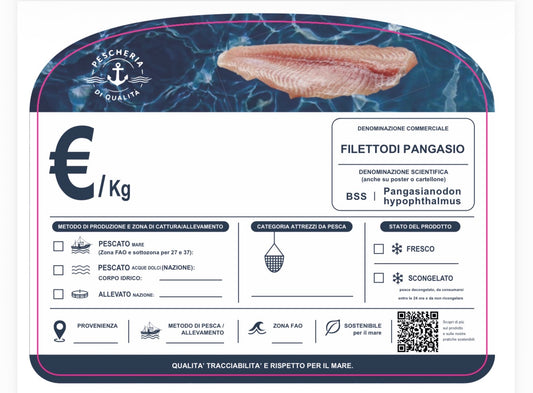 Cartellino filetto pangasio con qr code