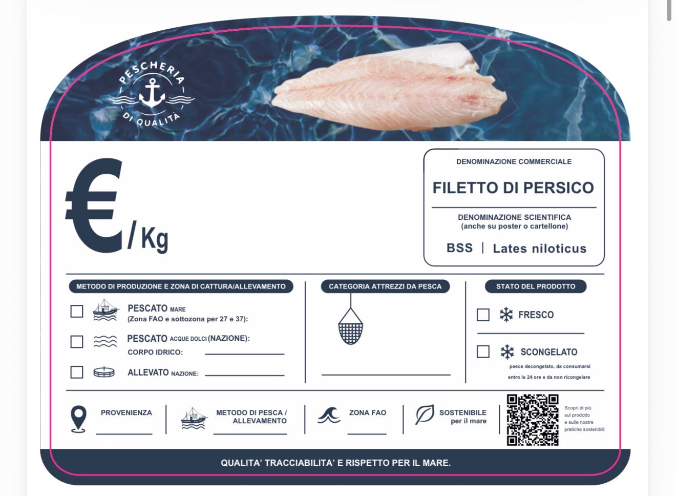 Cartellino filetto di persico con qr code
