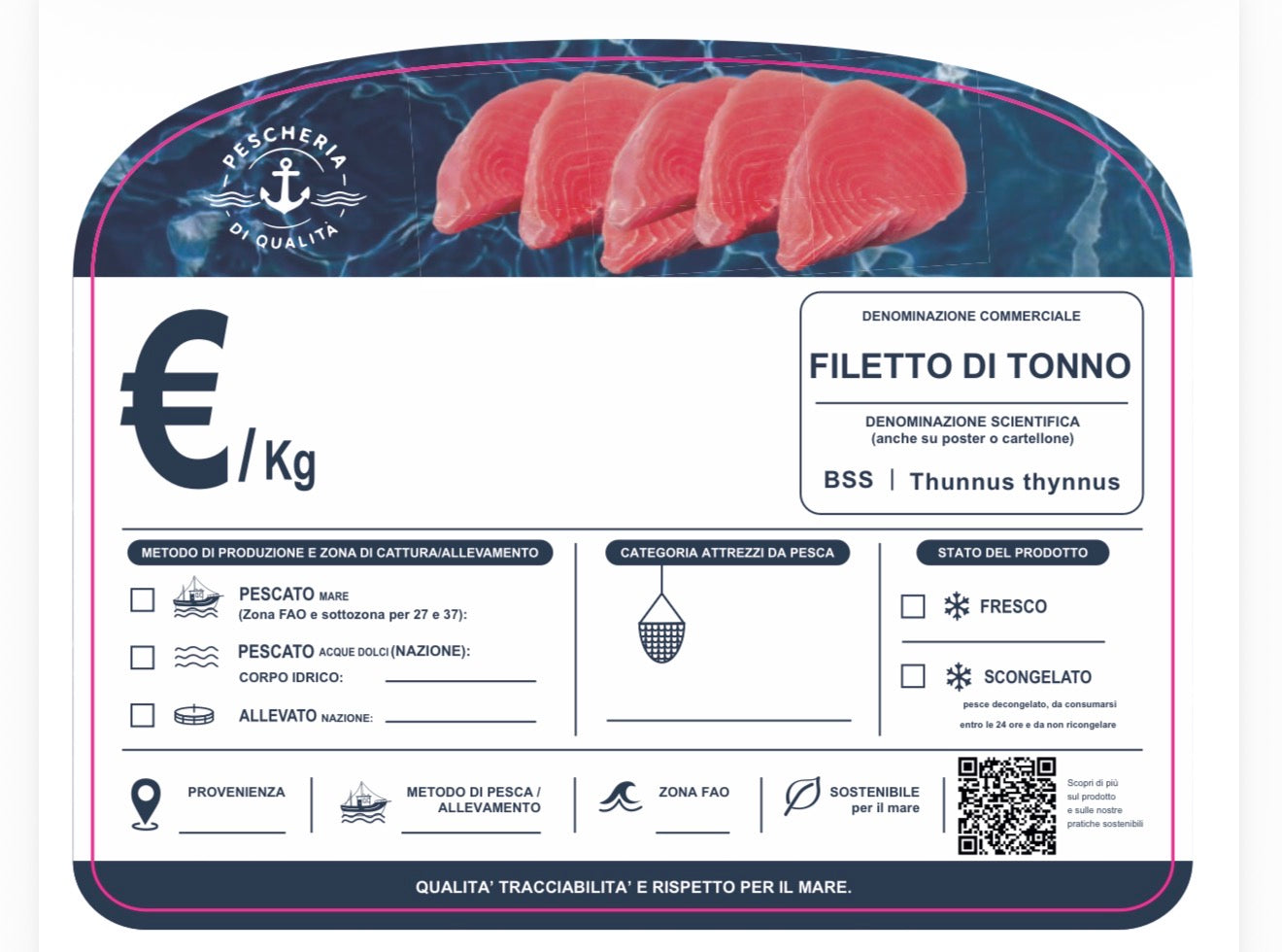 Cartellino filetto di tonno con qr code