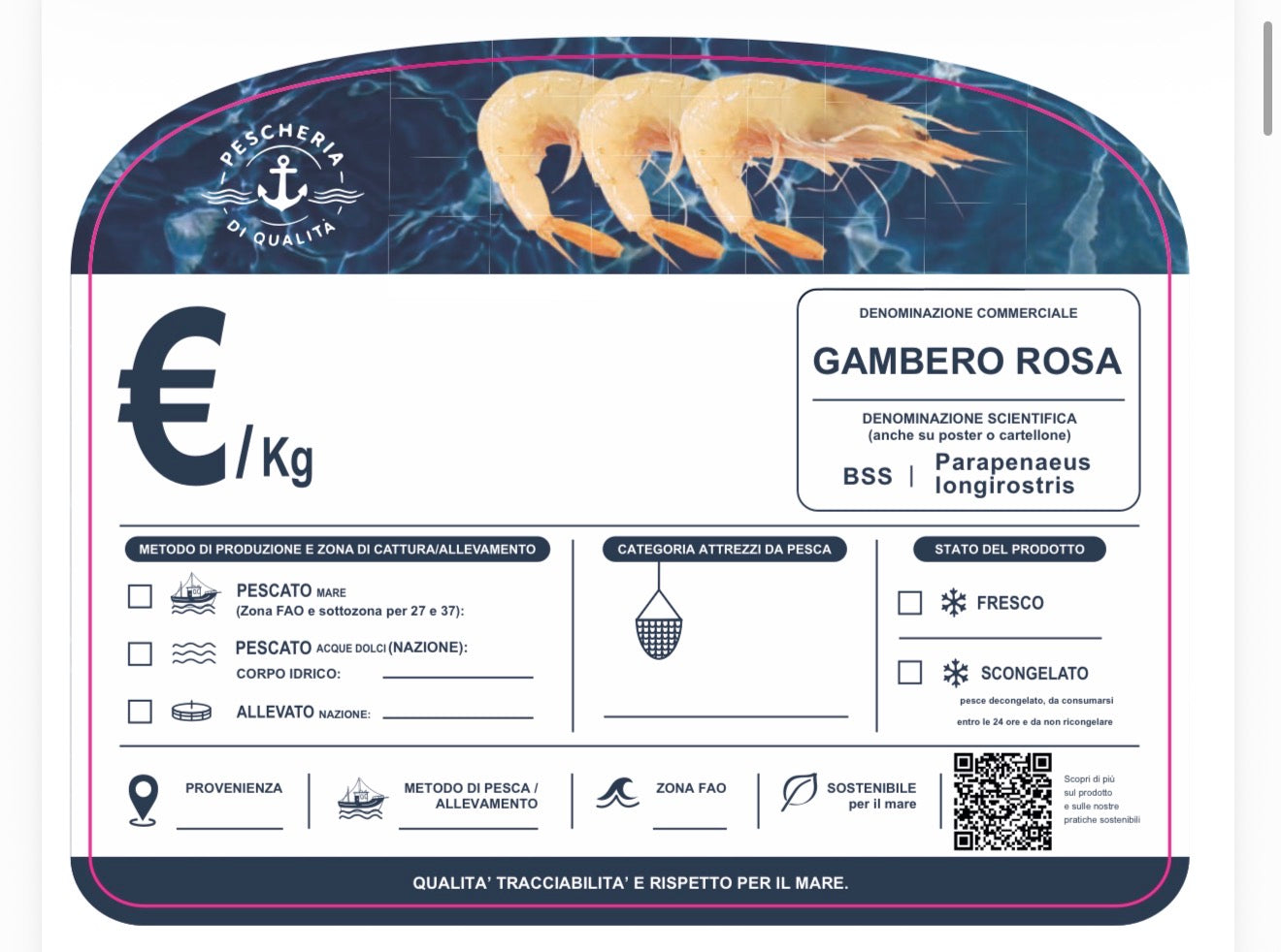Cartellino gambero rosa con qr code