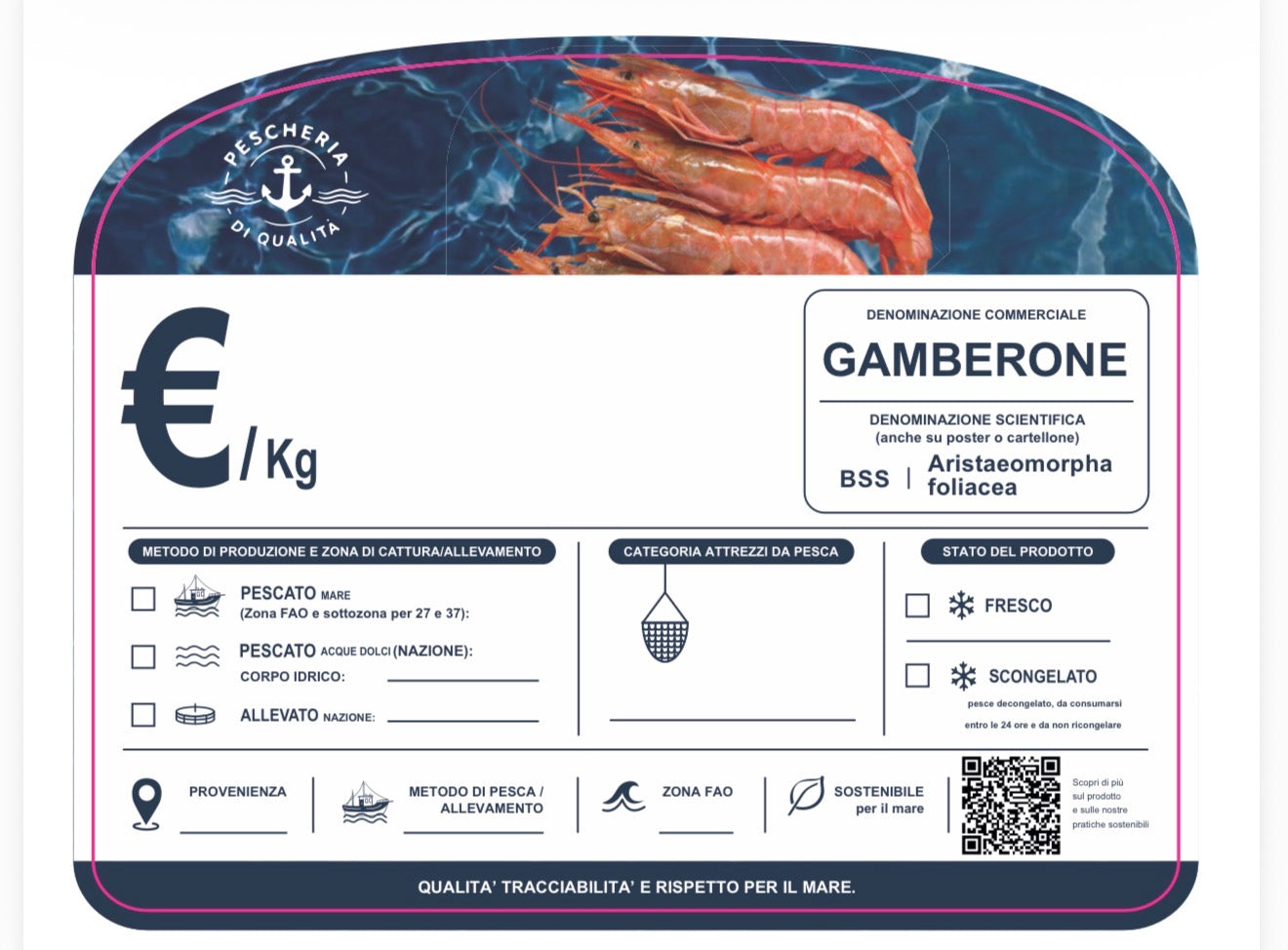 Cartellino gamberone con qr code
