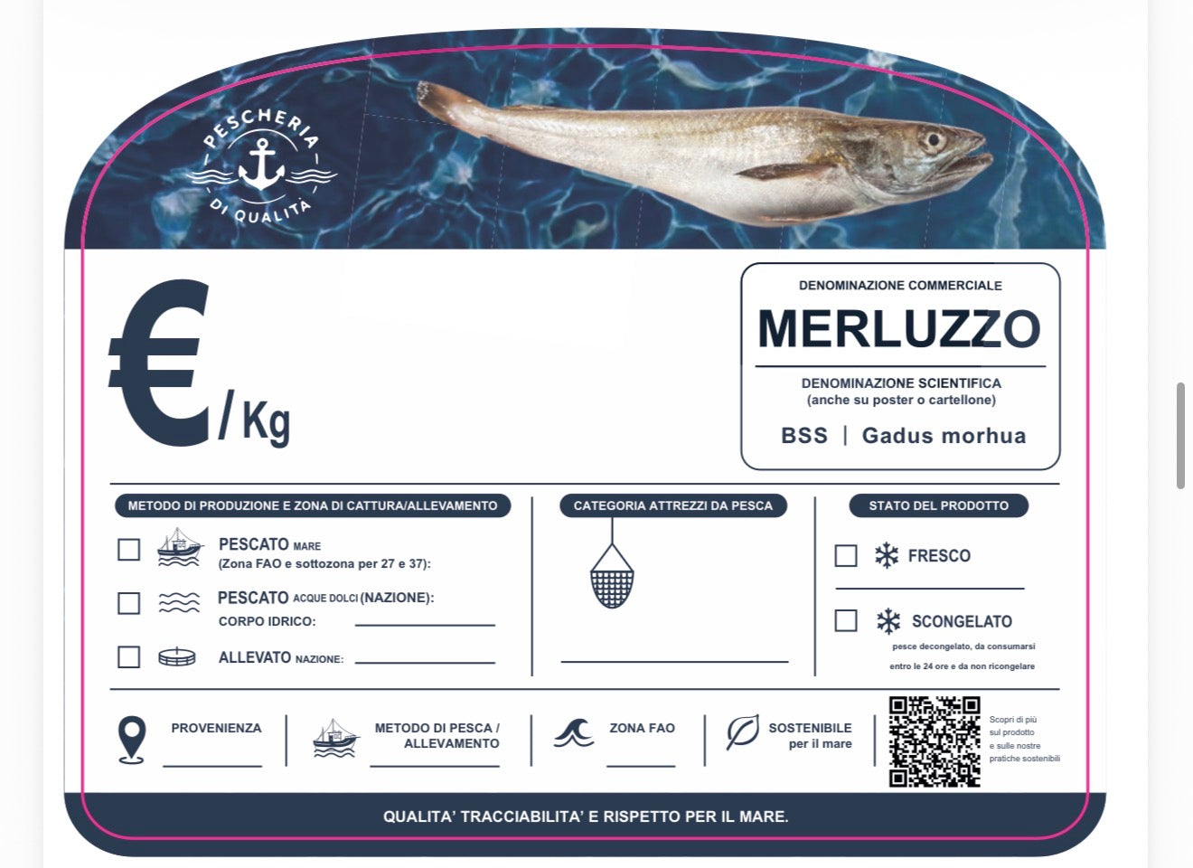 Cartellino merluzzo con qr code