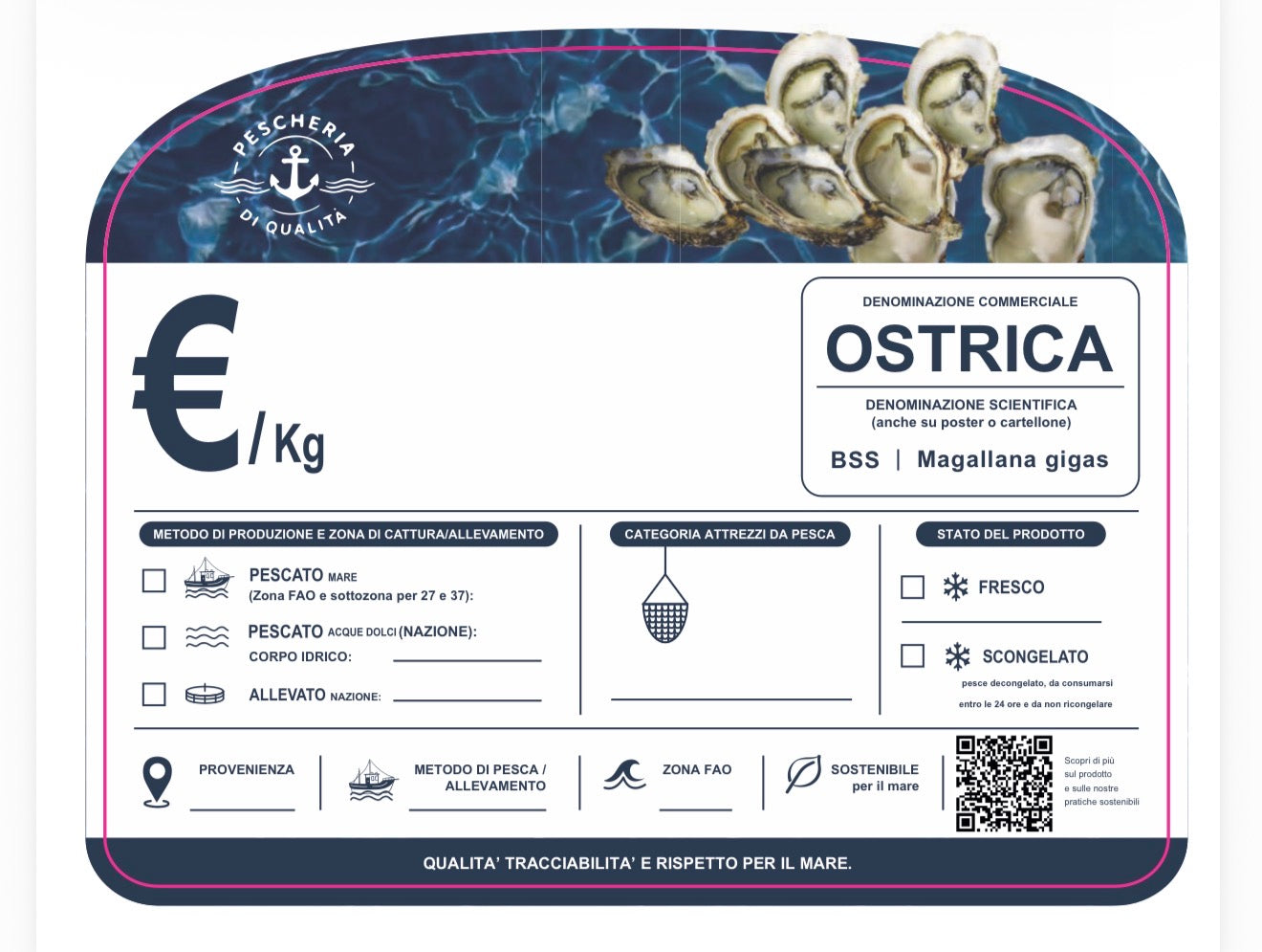 Cartellino ostrica con qr code