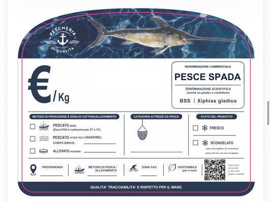 Cartellino pesce spada con qr code