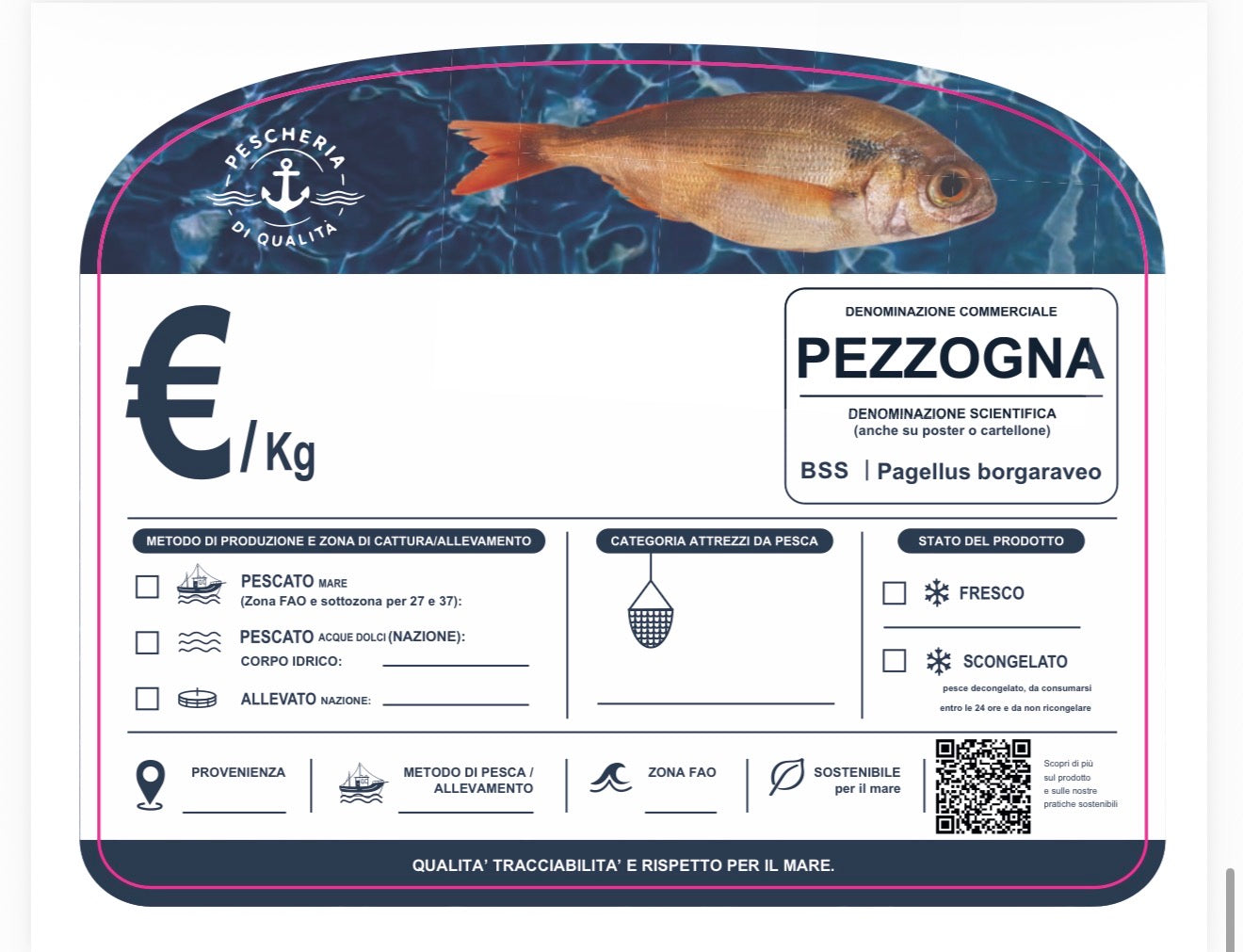 Cartellino pezzogna con qr code
