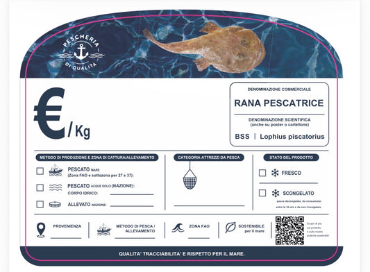 Cartellino rana pescatrice con qr code