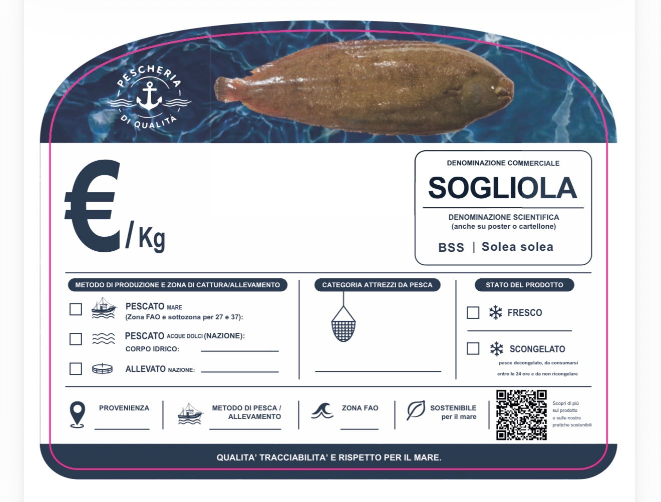Cartellino sogliola con qr code