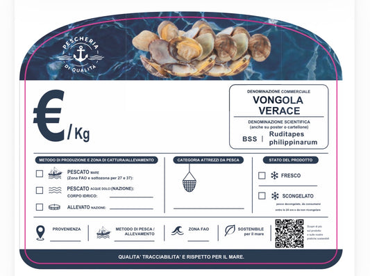 Cartellino vongola verace con qr code