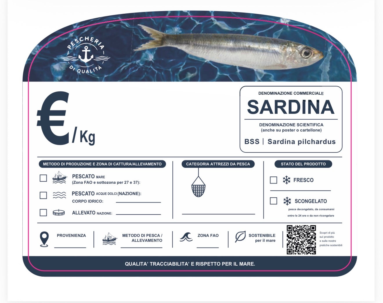 Cartellino sardina con qr code