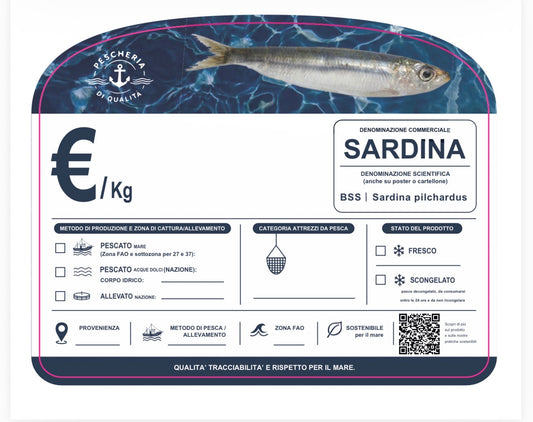 Cartellino sardina con qr code